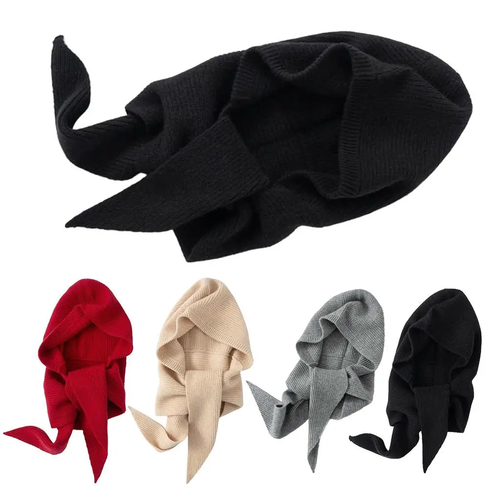Winter Hats for Women Knitted Polyester Hooded Scarf Hat for Women Balaclava Knit Skull Cap Beanie Hat