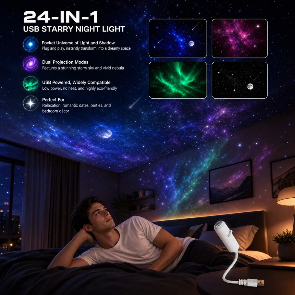 Mini Star Projector Lamp USB Galaxy Ambient Night Light for Bedroom Party Living Room Car Travel Christmas Gift