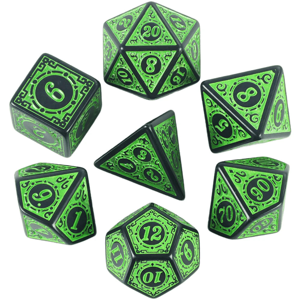 DNDGame Polyhedral Dice Set with Textures Pattern 7pcs of D4 D6 D8 D10 D% D12 D20 for RPG Board Game Accessories