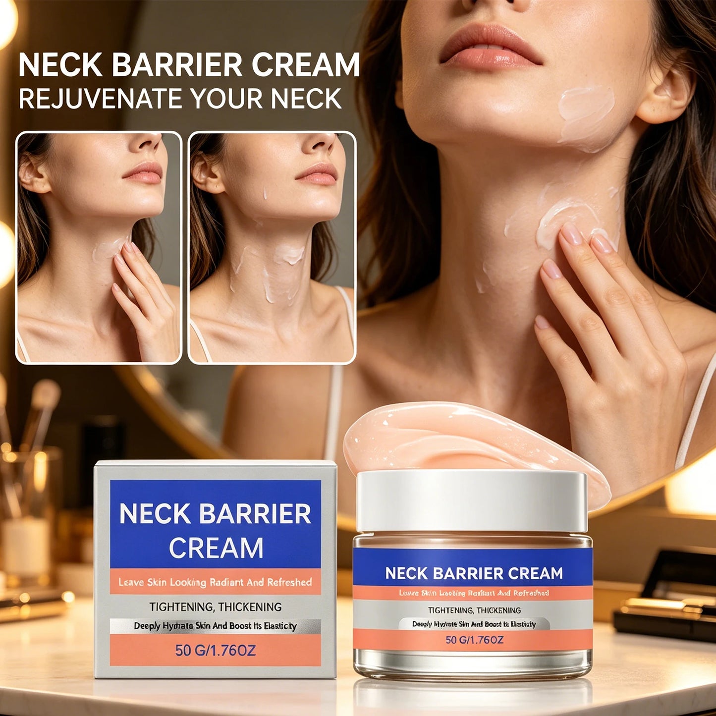 Neck Firming Massage Cream Deep Moisturizing Neck Lines Smoothing Skin Tightening Gentle Hydrating Soft Smooth Daily Neck Care