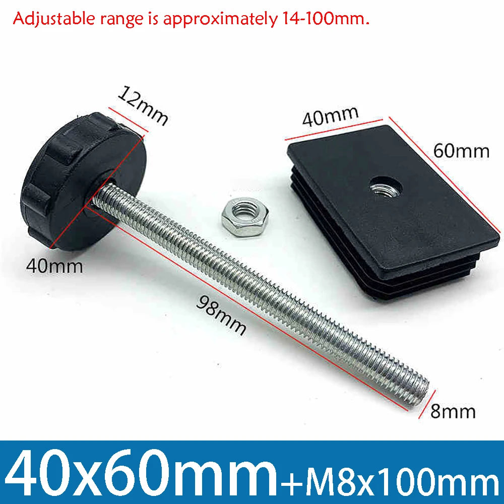 1-10Pcs Table Leg Plug With Nut and Adjustable Feet M8/M0x50/100mm Black Square/Round Furniture Rack Height Adjustable Foot Cup