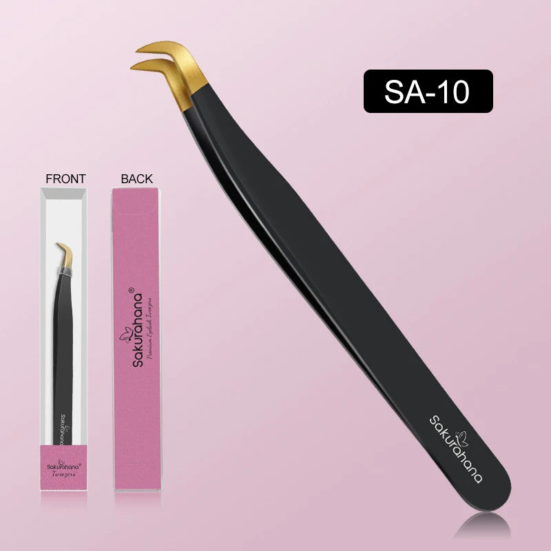SAKURAHANA High-end Eyelash Tweezers Black Fiber Tip For Lash Extensions Mega Volume Mink Lashes Tool Straight Head Curved Tip