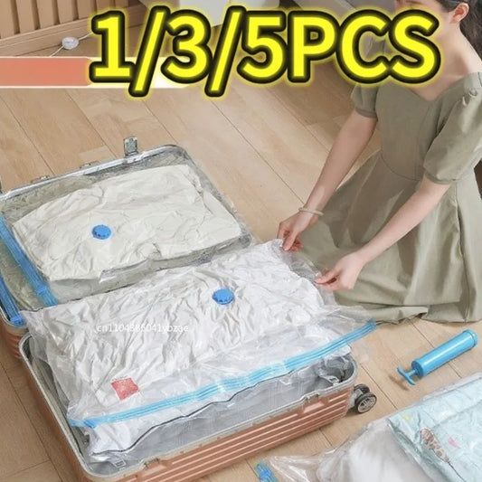 1/3/5PCS Vacuum Storage Bags for Clothes,Bedding,Space Saving Bags Storage Vacuum Seal Packet,Folding Compressed Organizer Bag