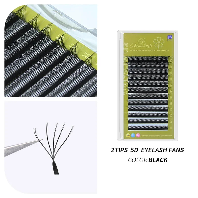 GLAMLASH 2tips 3D W Shape Lashes Extension Premade Volume Fan Eyelashes W Style Shaped Lash Makeup Supplies Natural EyeLash