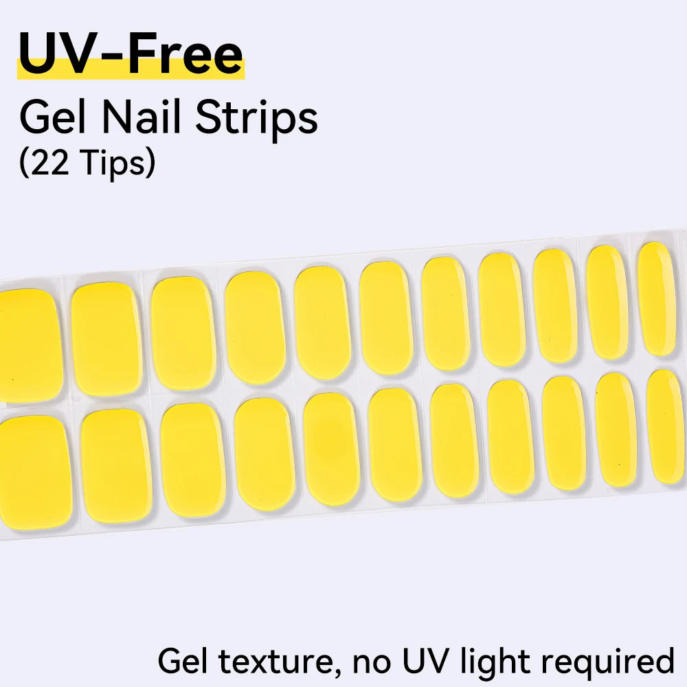 UV FREE Fully Cured Gel Nail Strips 16/22 Tips Self Adhesive Gel Nail Stickers DIY Nail Art Manicure DON'T NEED UV LAMP