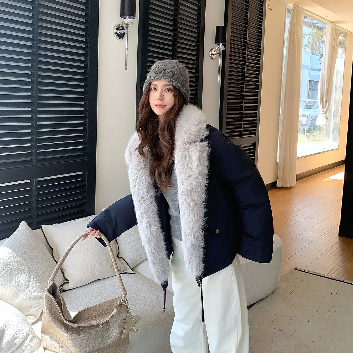 Autumn Winter New Style Fashionable Foreign Trade  Winter Jacket for Women  A Charming Elegant Hooded Mid-length Cotton Coat