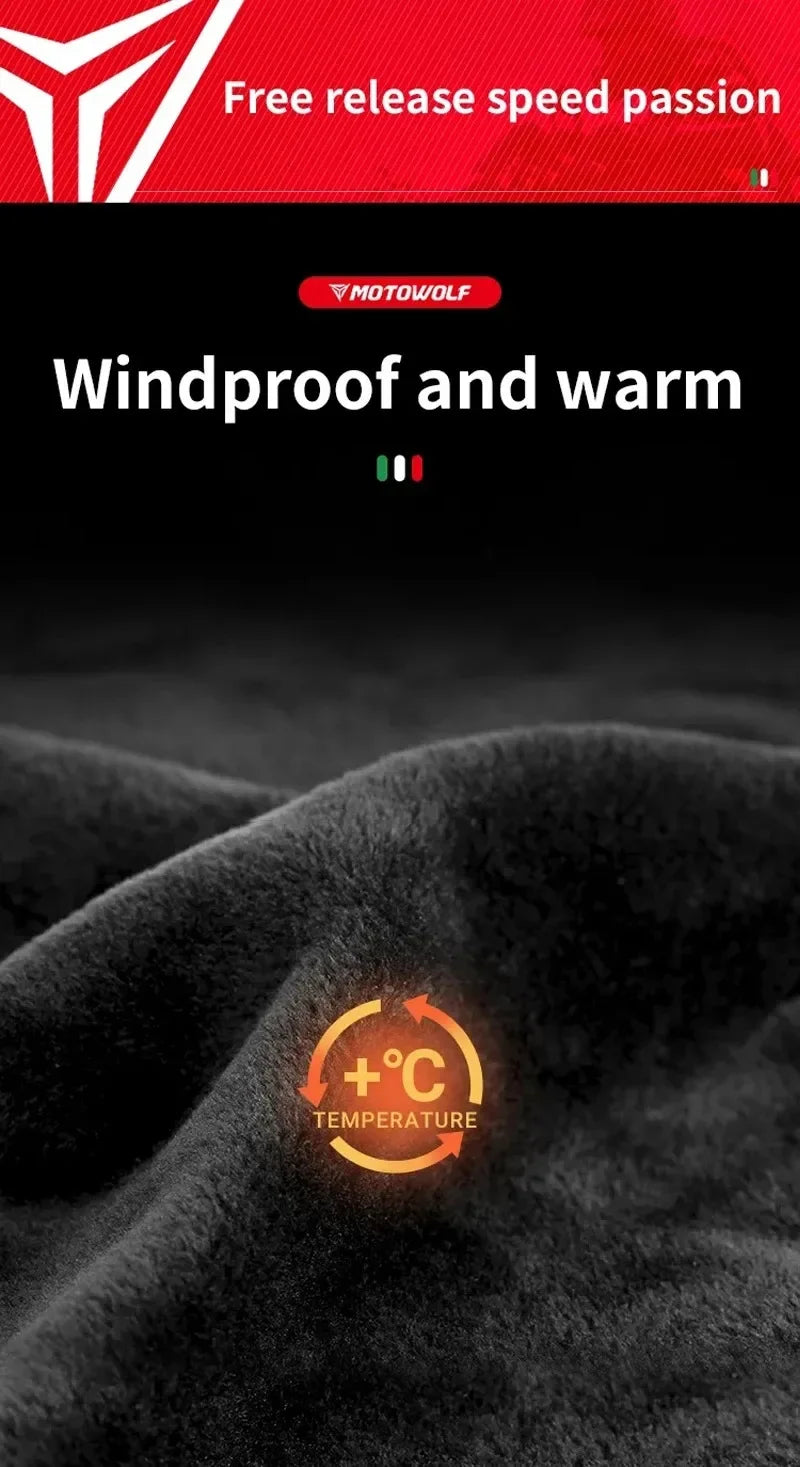 Motowolf Winter Motorcycle Bike Warmer Gloves Windproof Thermal Touch Screen for Men Women Genuine Leather Riding Accessories