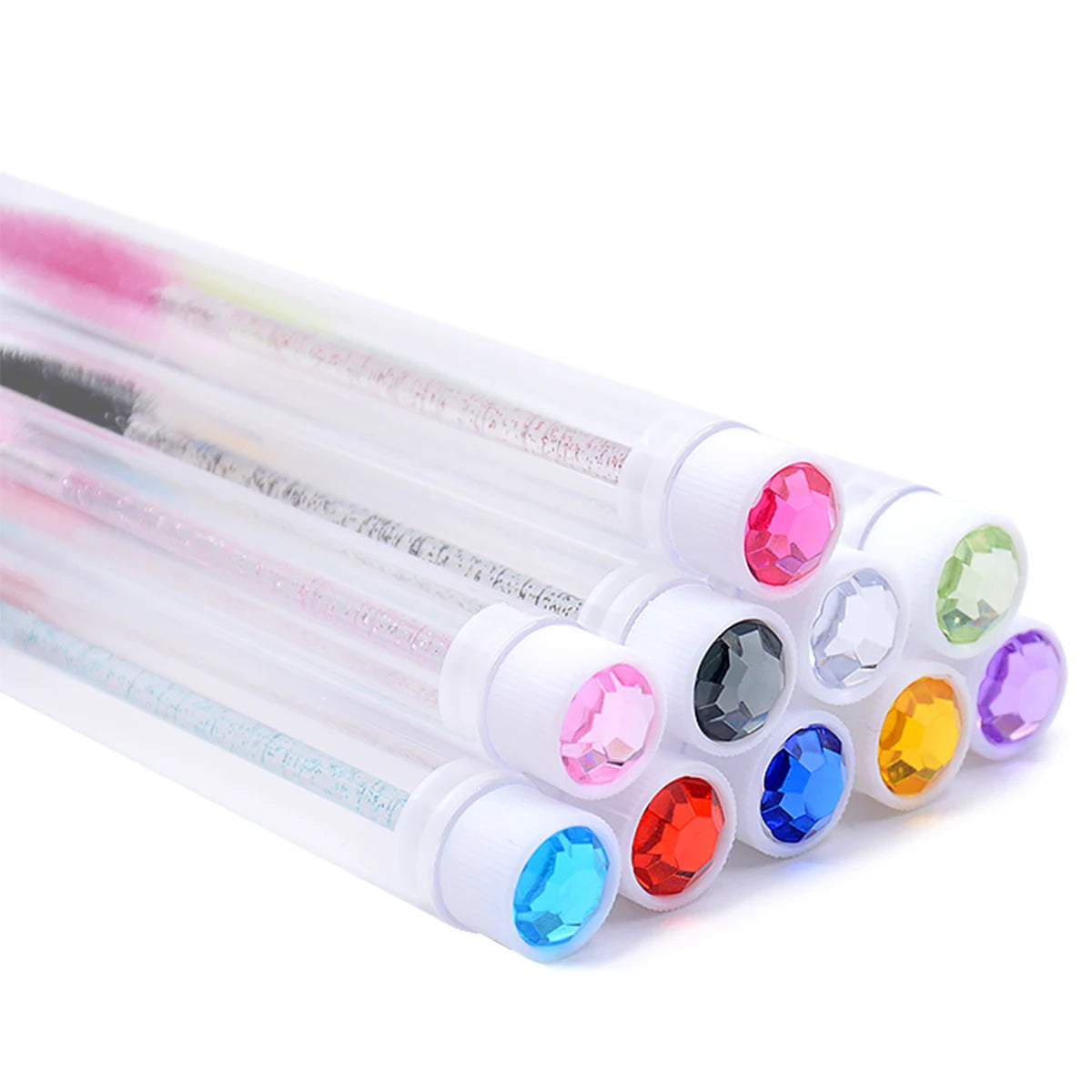 10Pcs Eyelash Brushes Tubes Reusable Lash Mascara Wands Lash Extension Brushes In Case Diamond Eyebrow Brushes Comb Containers