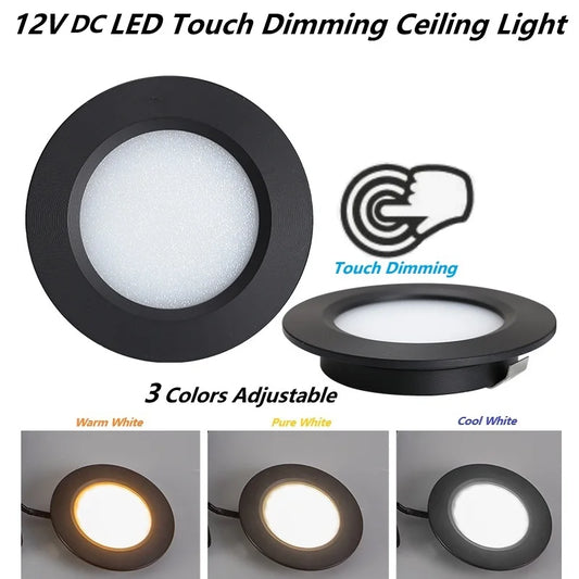 Φ68mm 12V DC Touch Dimming Cabinet Lights,3Colors Dimmer LED Down Lamp, Embedded Installation with Shrapnel for Camper,Yacht,RV