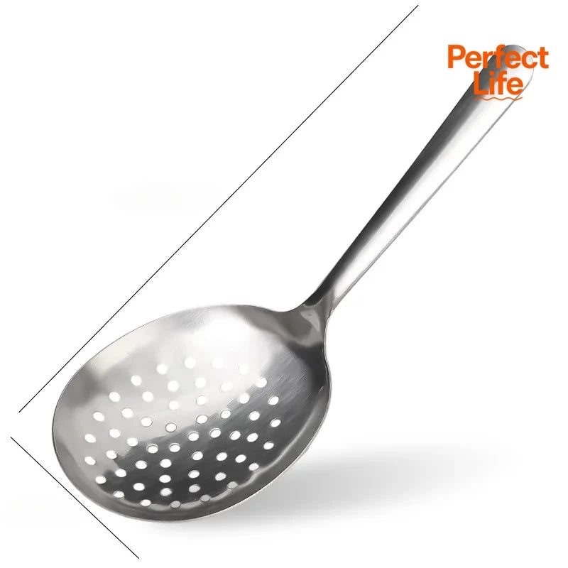 1Pc Stainless Steel Ladles For Serving Soup Rice Serving Spoon Drain Hole Heat Insulated Handle Kitchen Utensils For Daily Use