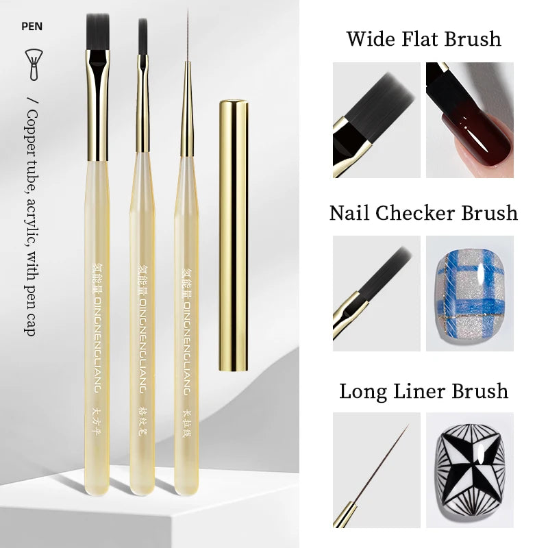QNL 1/2/3pcs 18mm Nail Art Liner Brush Ultra Thin Long Line Drawing Pen With Cap For UV Gel Polish Painting Manicure Tool