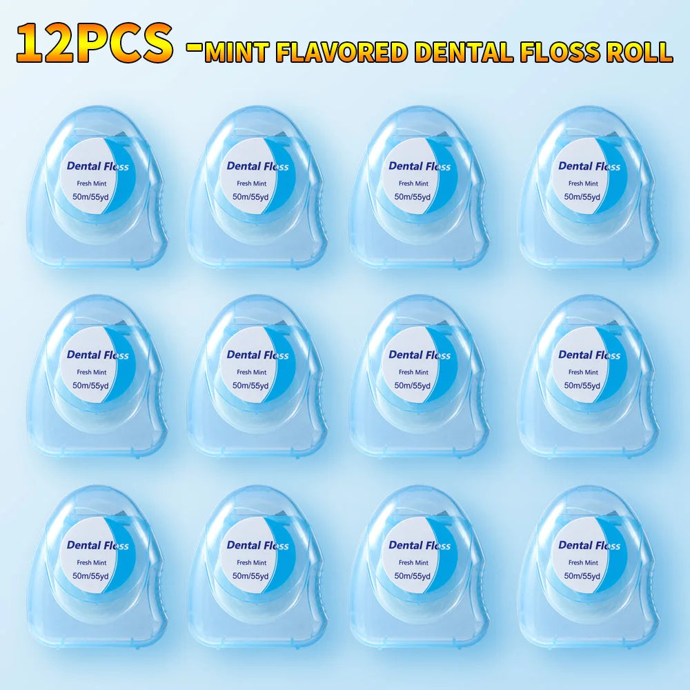 20PCS/12PCS/6PCS/2PCS dental floss roll - mint flavor, 50 meters/roll - suitable for interdental cleaning and oral care tools