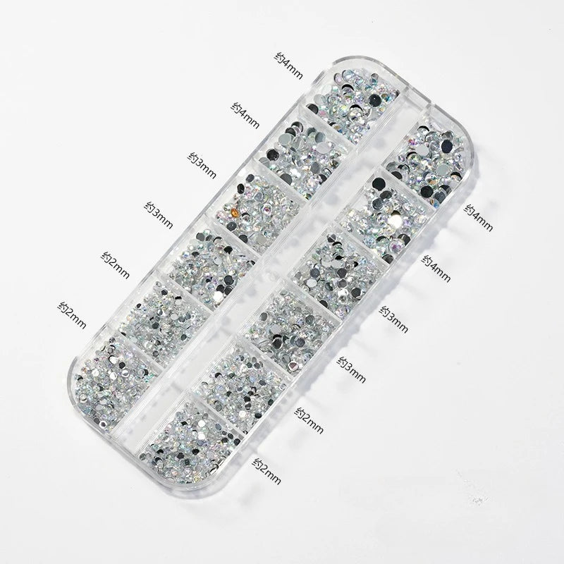 12 Grids Mixed Size Acrylic Flatback Rhinestones, 2/3/4mm Shiny Crystal Look Gems DIY Manicure Decor Charms