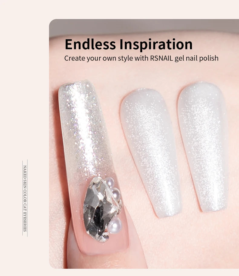 RSNAIL Milky White Nail Gel Polish Sparkling Moonlight Flash Gel Polish High Gloss Sparkling White Summer SoakOff UV LED Varnish