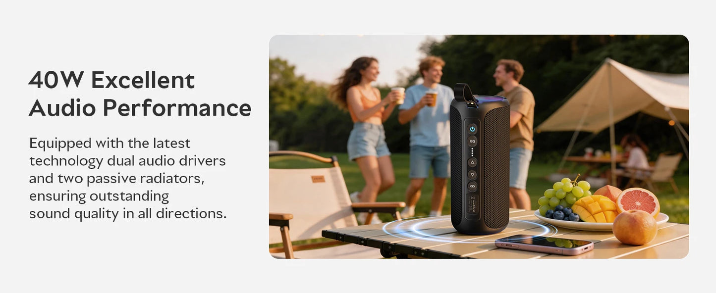 Ortizan Bluetooth Speaker, 40W Peak Outdoor Portable Loud Speakers Wireless with Deep Bass, USB/AUX/TF Card Port, RGB Light, TWS Stereo, EQ, IPX7 Waterproof for Party, Beach, Kayaking, Camping, Backyard, Garage