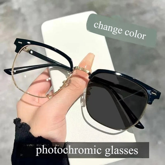 Photochromic Anti Radiation Glasses Women Men Round Half-frame Eyewear Fishing Sunglasses Men's Driving Shades
