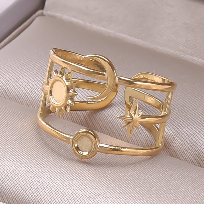 6pcs/lot Wholesale Various Chunky Rings Real Gold Plated Love Abstract DIY Shell Star Sun Bat Shaped Rings Women Jewelry Gifts
