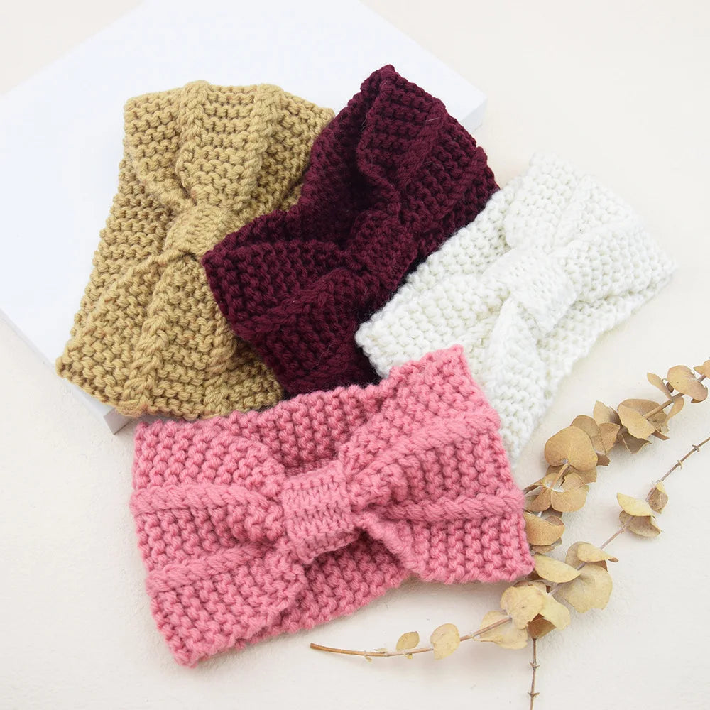 1 Piece Winter Headband Cross Knit Chunky Headbands Elastic Crochet Turban Ear Warmer Headwraps for Women Girls Hair Accessories