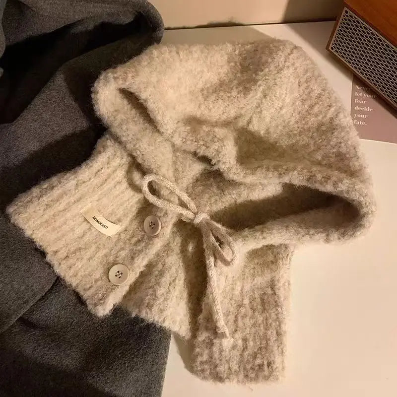 Luxury Winter Knitted Balaclava 1pcs Thicken Hat Neckerchief Winter Accessories Hooded Hat Ear Protection Scarf Cap Cold Weather