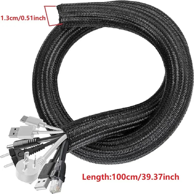 Braided Cable Sleeve 1m/3m/5m Pet Nylon Wrap for Desk PC TV Wire Protector Braided Wire Cover Casing Cable Organizer