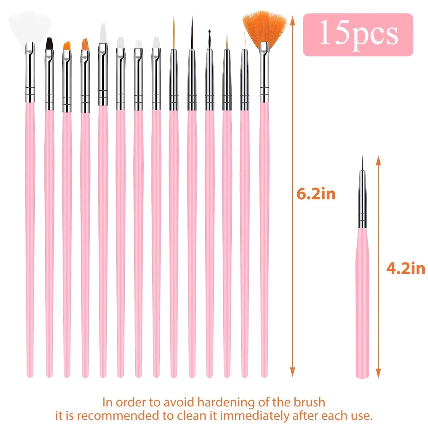 15Pcs Nail Art Brush Set Multifunctional Liner Brushes Detailing Brushes and Cleaning Tools Suitable for Gel Polish Art and DIY