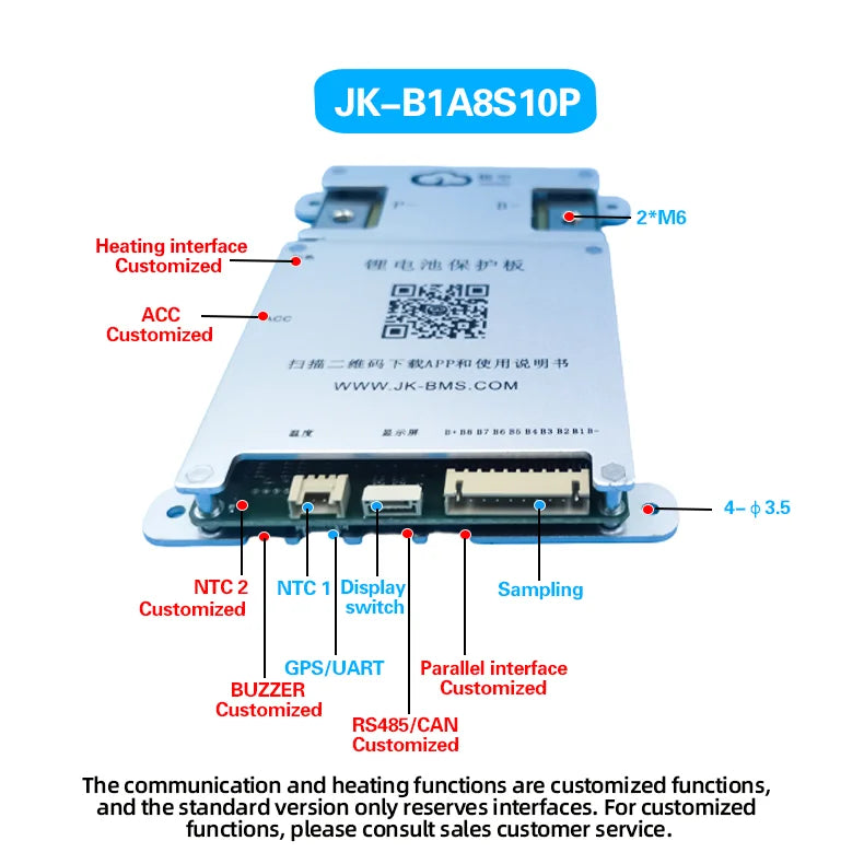 JK BMS 100A Jikong BMS JK-B1A8S10P Smart BMS 8S 24V Active Balance 1A BMS for LiFePO4 Lithium Ion Battery BMS RS485 CAN App BT