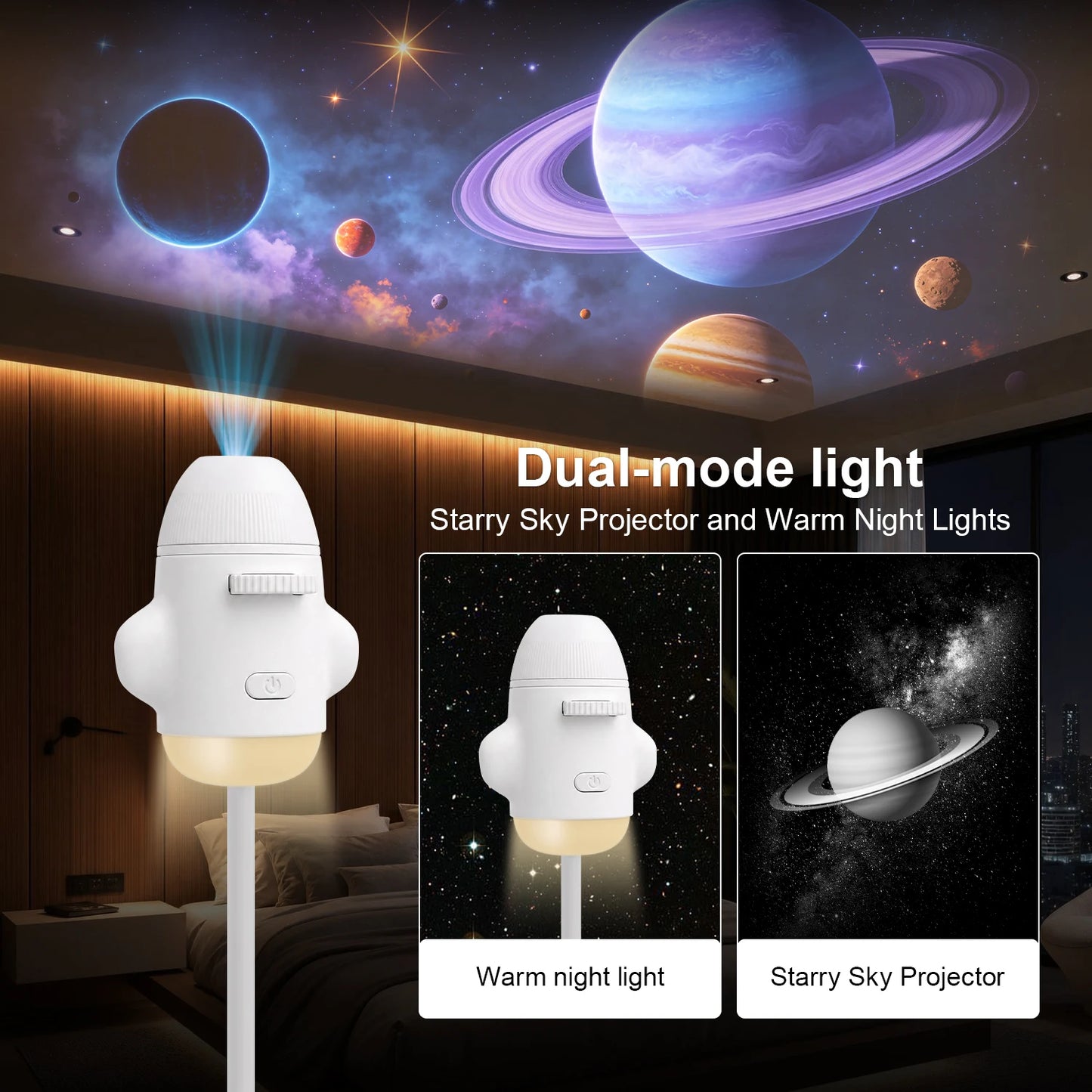 2-in-1 USB Galaxy Projection Light Adjustable Focus Ambient Star Projector Lights Car Projection Lamp Space Moon Night Light