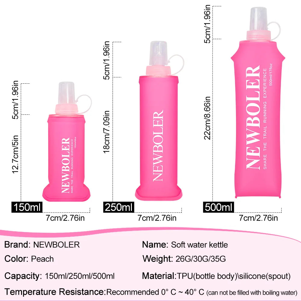 NEWBOLER 150/250/300/500ml Water Bottle TPU Folding Soft Flask Outdoor Sport Running Camping Hiking Travel Portable Water Bottle