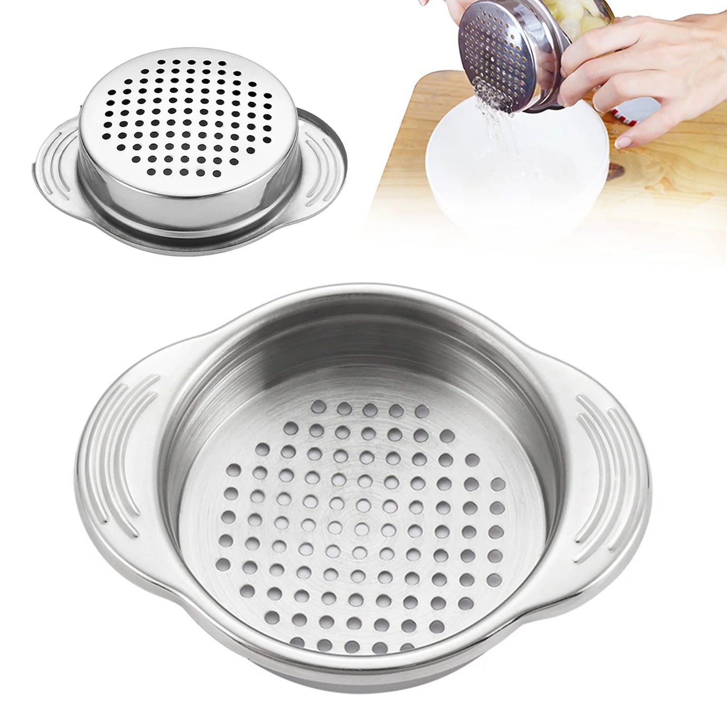1pcs Stainless Steel Can Colander Sieve Tuna Press Lid Oil Drainer Remover Suitable for Beans Vegetables Fruit Tuna