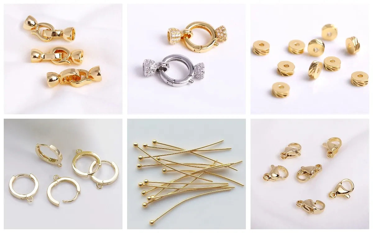 18K Gold Plated Brass With Center U-Bar And Open Ring Cable Chain Ear Thread Ear Wire Earrings DIY Earring Making Supplies