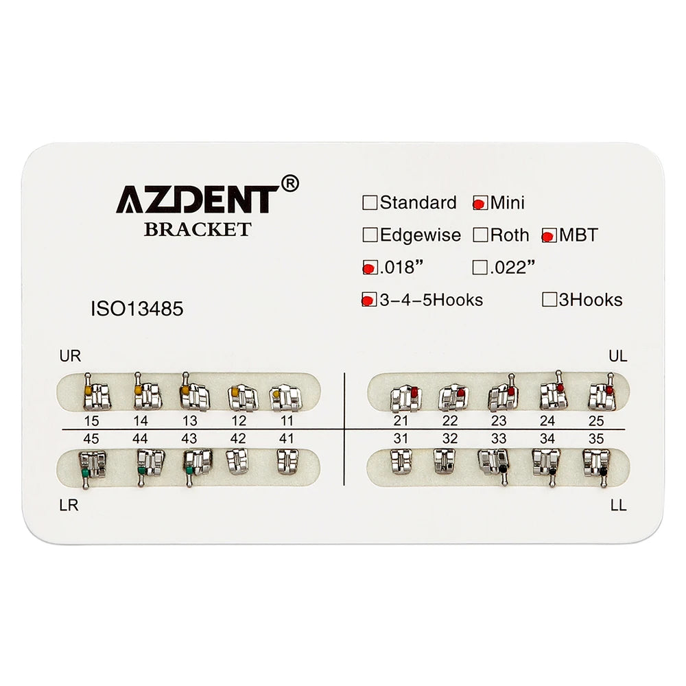 1pack AZDENT Dental Orthodontic Brackets  Mini / Standard Roth / MBT / Edgewise 022/018 Slot Hook 3/345