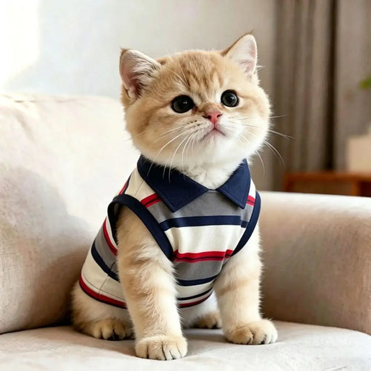 New Striped Pet Polo Shirt Fashionable Breathable Cat Polo Shirt Washable Pet Pullover Puppy