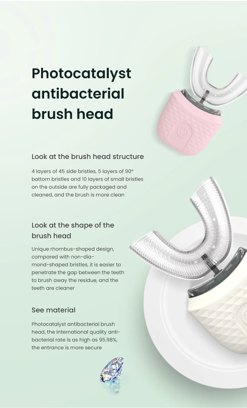 Adult U-shaped Automatic Toothbrush 360° Full Mouth Whitening Wireless Charging Waterproof Brush Ultrasonic Electric Toothbrush