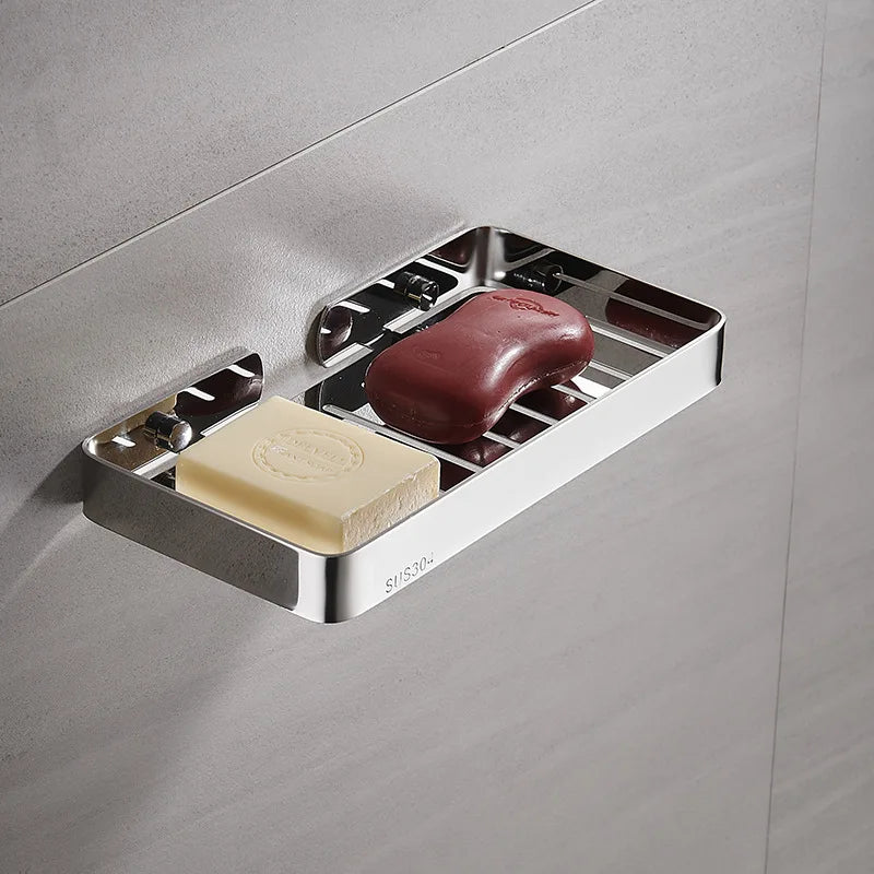 304 Stainless Steel Bathroom Shelf Wall Mounted Soap Sponge Organizer Box Holder Shower Gel Shampoo Storage Rack Accessories