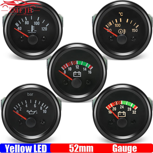 Water Temperature Gauge/Oil Pressure/Voltmeter/Oil Temp Gauge Yellow LED Pointer 52mm Gauge no Sensor Diesel Car 24V custom