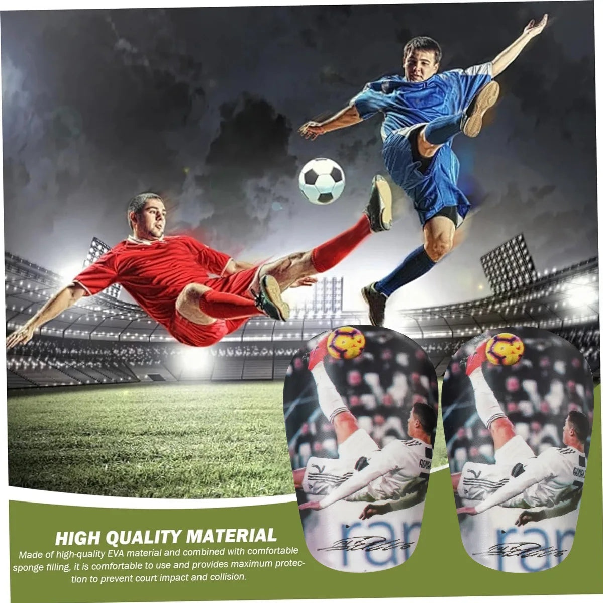 1 Pair of Mini Football Shin Guards - Ultra Small Protective Gear for Men & Women, Blue & White Cracked Ice Design, pp Material