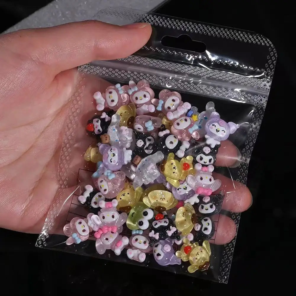 120PCS Boxed Mixed Sanrio Nail Charms Kuromi Cinnamoroll My Melody Resin Nail Decor DIY Manicure Nail Art Accessories