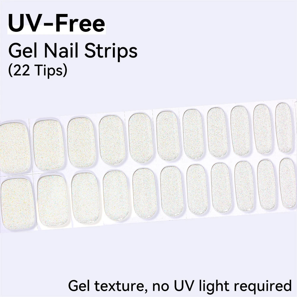 UV FREE Fully Cured Gel Nail Strips 16/22 Tips Self Adhesive Gel Nail Stickers DIY Nail Art Manicure DON'T NEED UV LAMP