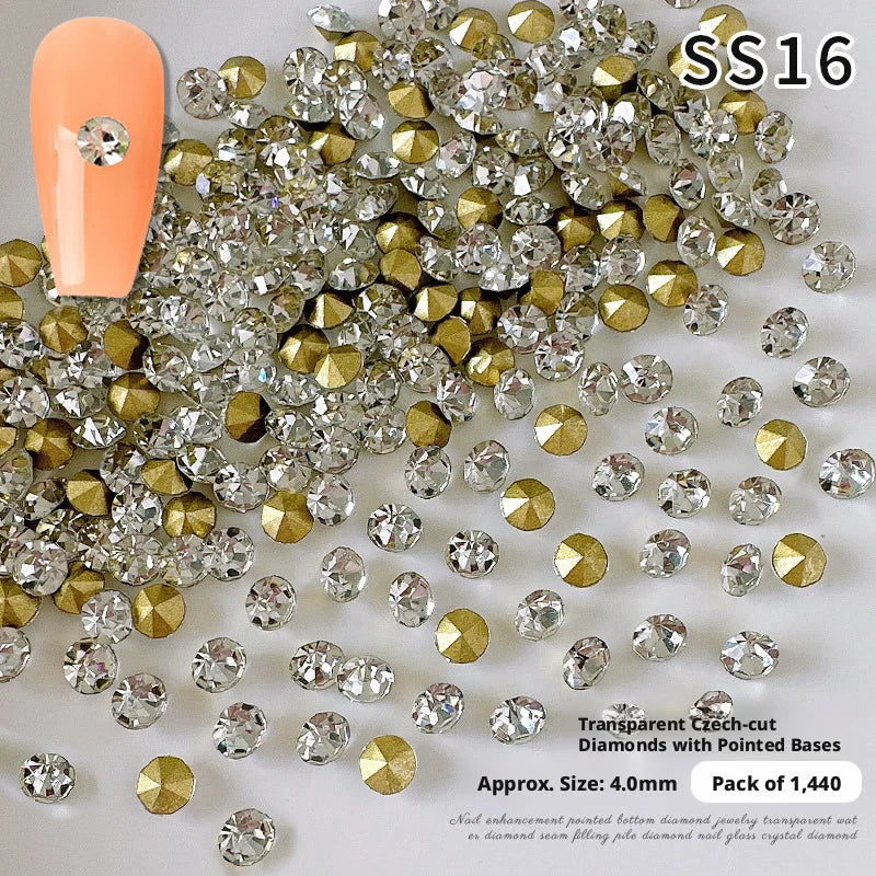 YYM 1440PCS Glitter AB Clear Nail Rhinestones Pointed Bottom Round Glass Crystal Nail Diamond Gems Nail Art Decor Accessories