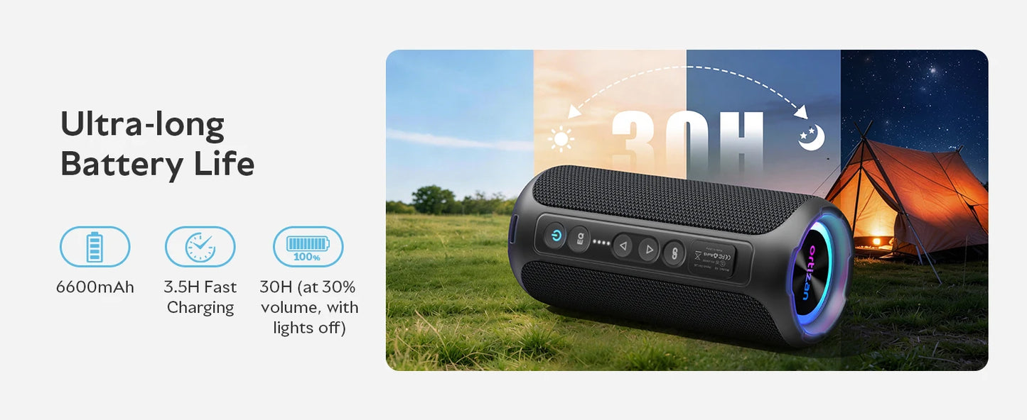 Ortizan Bluetooth Speaker, 40W Peak Outdoor Portable Loud Speakers Wireless with Deep Bass, USB/AUX/TF Card Port, RGB Light, TWS Stereo, EQ, IPX7 Waterproof for Party, Beach, Kayaking, Camping, Backyard, Garage