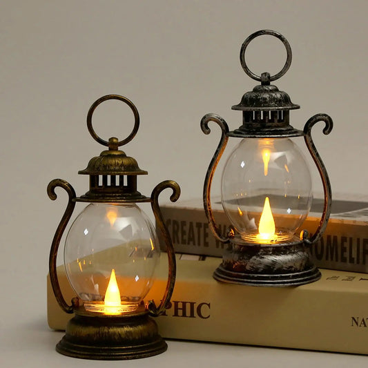 Retro lantern LED light portable pony lantern atmosphere decoration wind lamp Home Decor Lights for Living Room Bedroom Bedside