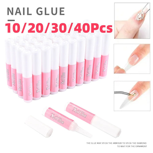 10//20/30/40Pcs Super Strong Nail Glue Set For Acrylic False Nail Tips Fast-Dry Glue Long Lasting Adhesive Bond Rhinestones Gel