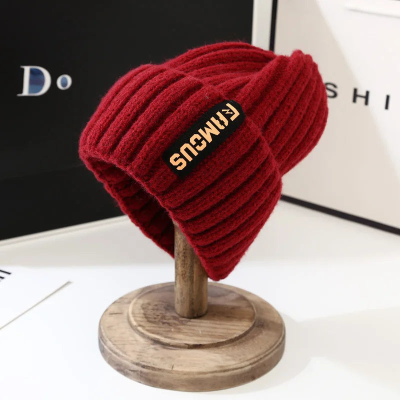 Winter hat, men's and women's versatile fashion long label woolen hat, warm ear protection, toe cover, knitted hat