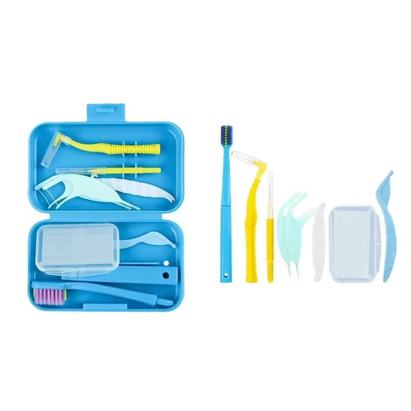 Dental Cleaning Care Kits Orthodontic Oral Care Foldable Brush Interdental Brush Ortho Wax Portable Travel Case Clean Hygiene