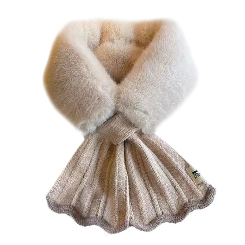 Winter Warm Cross Collar Women Scarf; Plush Thick Imitation Rabbit Fur; Windproof Neck Warmer for Outdoor Cycling