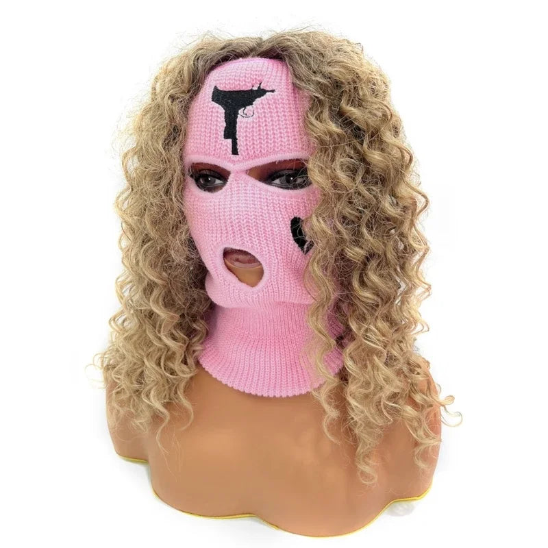 Winter Balaclava Skiing Hat with Three Holes Warm Outdoor Knitted Pullover Face Mask Multifunctional Sports