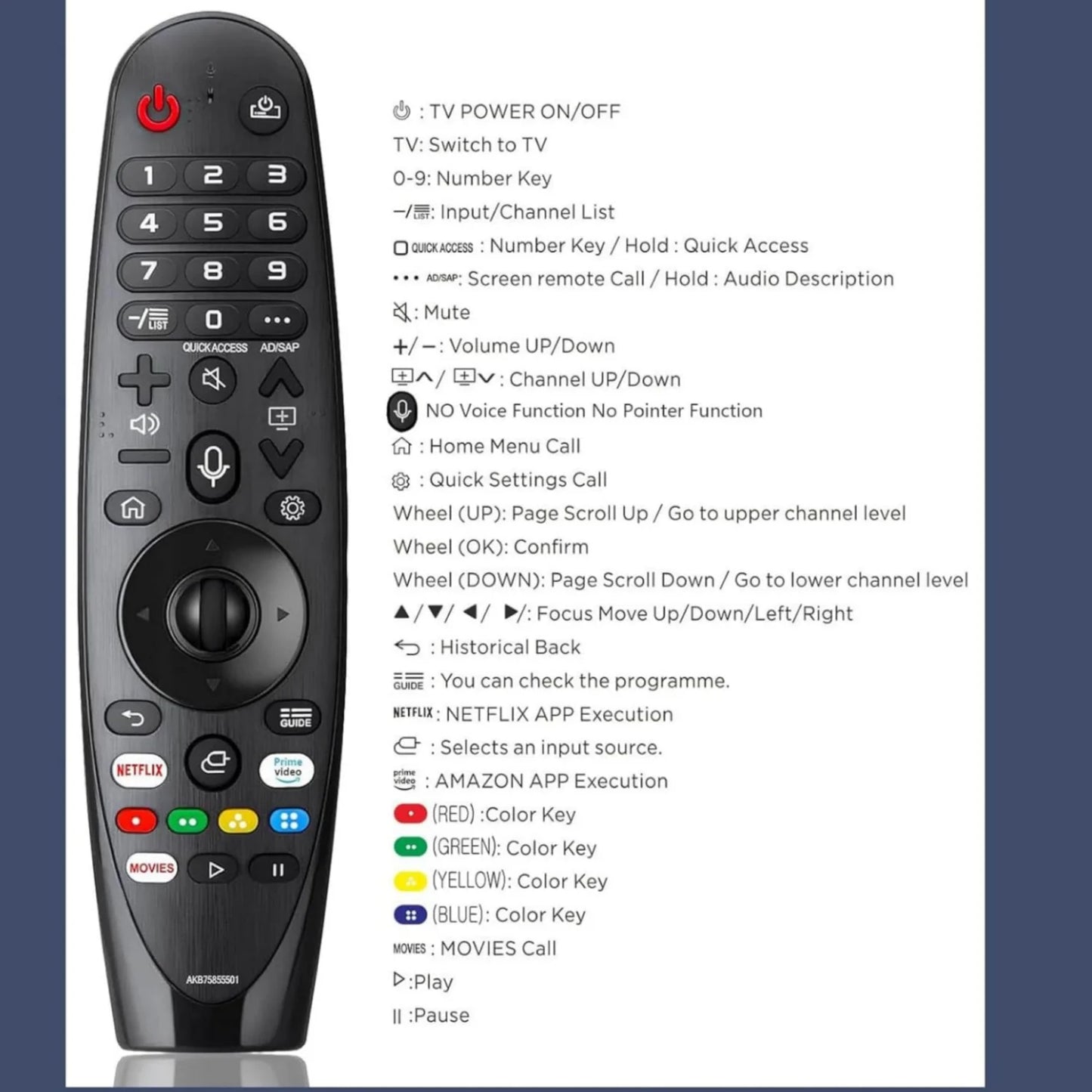 (No voice no  mouse function)IR AKB75855501 MR20GA Replaced Remote for 2020 LG Smart TV OLED, Nano Cell and 4K UHD Models