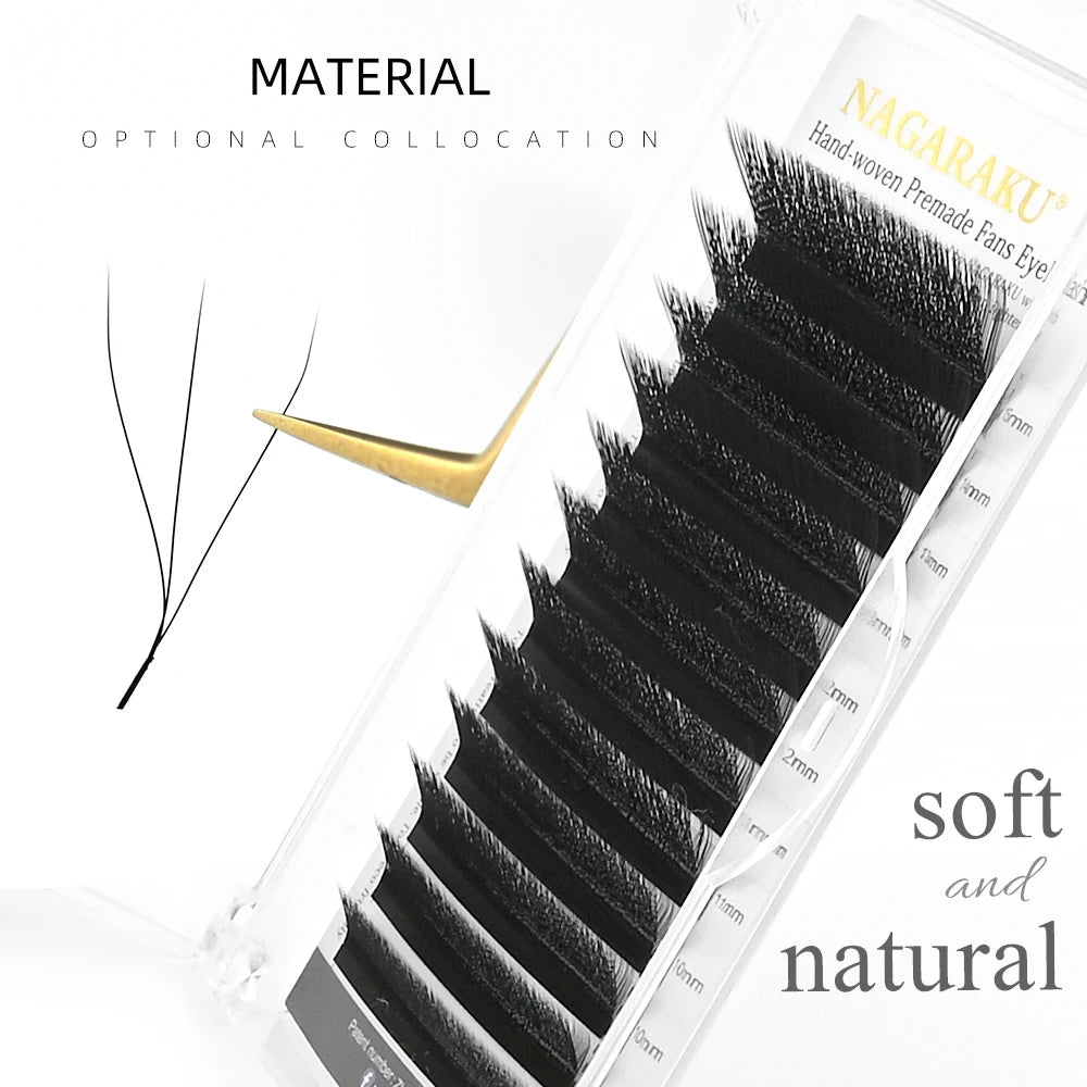 NAGARAKU 3D W Shape Natural Soft Light Hand Woven Fans Automatic Flower False Eyelashes Extensions