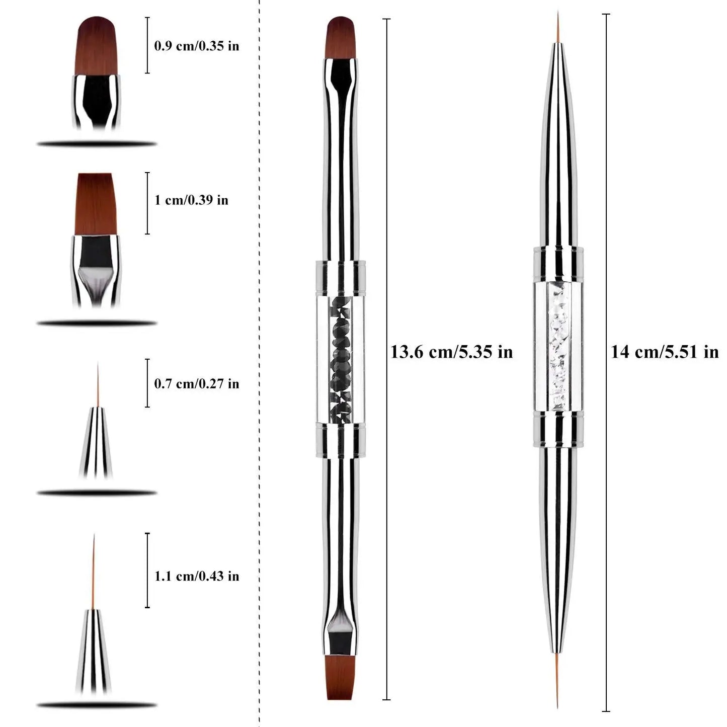 1/2/3Pcs Double Ended Nail Art Brush Set Oval Gel Liner Poly Gel with Steel Pusher Rhinestone Handle French Manicure UV Gel