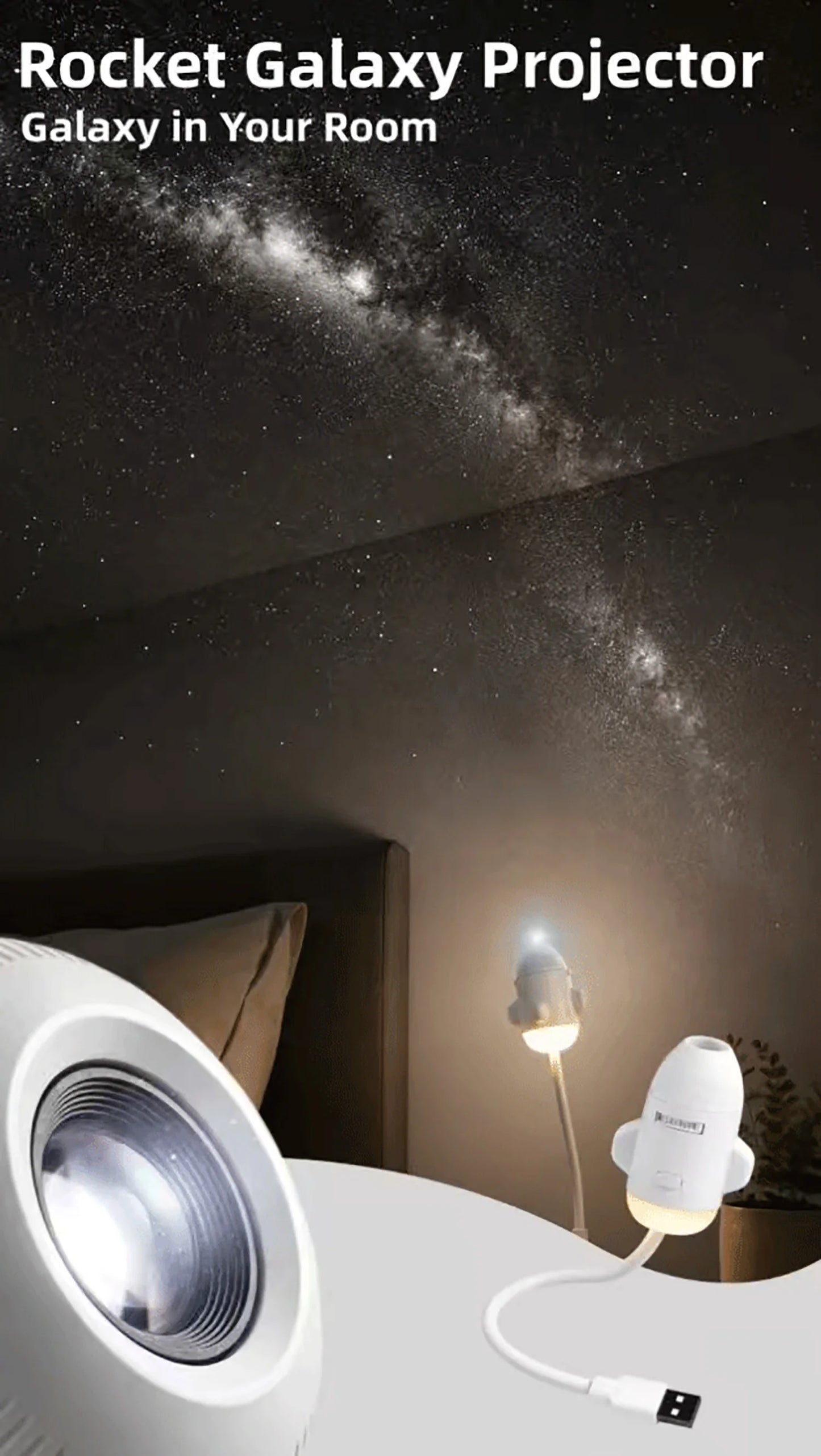 2-in-1 USB Galaxy Projection Light Adjustable Focus Ambient Star Projector Lights Car Projection Lamp Space Moon Night Light